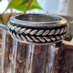 Sterling Silver Twisted Rope Band Ring with Fidget Spinner 1/2 Rope Moves